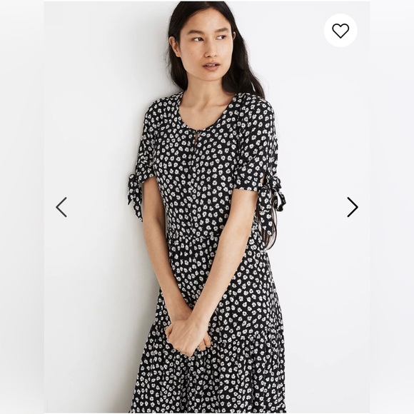 NWT Madewell Tie-Sleeve Tiered Midi Dress in Woodcut Flowers - Picture 2 of 8